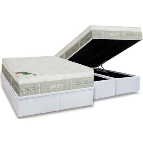 Cama Box Baú King: Colchão Molas Castor Pocket Eurotop Summer &amp; Winter + Base CTC Courano