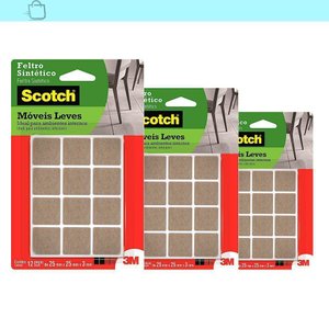 Kit3 Feltro Adesivo Cadeira Sofá Quadrado Scotch 3m 25mm 12u