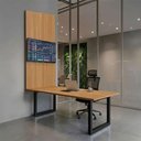 Ver imagem 1 de Mesa Reunião Industrial 180cm 100% MDF com Caixa de Tomadas e Painel TV F5 Office