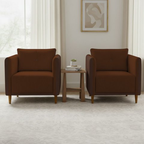 Kit 2 Poltronas Aviv para Sala Escritório Recepção Linho Terracota Premium Easy Clean Corino Terraco