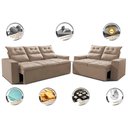 Ver imagem 3 de Conjunto de Sofá 3 e 2 Lugares Retrátil e Reclinável 2.00x1.50m Cama Inbox Smal Suede Bege