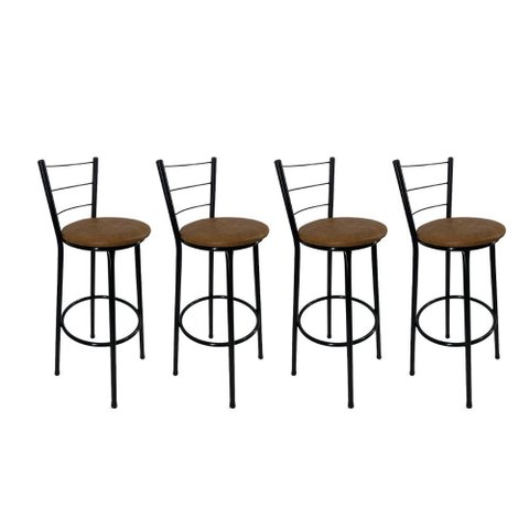 Kit 4 Banquetas Alta Preta Cozinha Gourmet Americana Balcão:marrom Claro