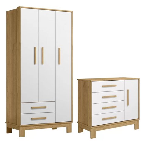 Quarto Infantil Encanto Retrô Guarda- Roupa e Cômoda - Qmove