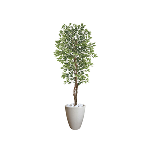 Planta Artificial Ficus Verde Creme 2,10m kit + Vaso Redondo Cinza 40cm