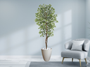 Ver imagem 2 de Planta Artificial Ficus Verde Creme 2,10m kit + Vaso Redondo Cinza 40cm