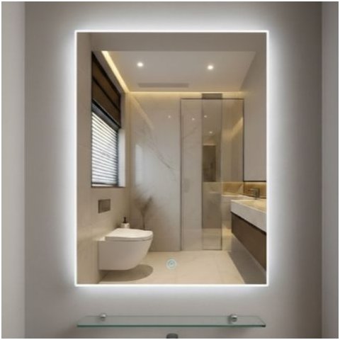 Kit Espelho Decorativo Banheiro 40x50cm Iluminado Touch Led 6000k + Prateleira em Vidro