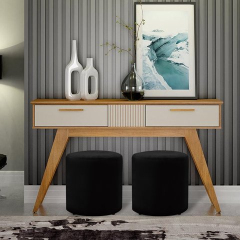 2 Puff Triunfo Viena Tecido Veludo Pé de Plastico:preto