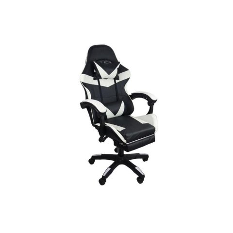 Cadeira Gamer Stillus Ergonômica com Apoio para Os Pés - Preto e Branco