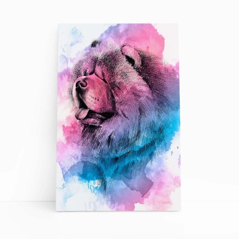 Quadro Cachorro Chow Chow Tinta Aquarela Canvas 20x30cm