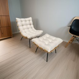 Poltrona Costela G2home + Puff Linho Bege Lâmina Madeira - 10