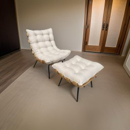 Poltrona Costela G2home + Puff Linho Bege Lâmina Madeira - 7