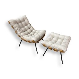 Poltrona Costela G2home + Puff Linho Bege Lâmina Madeira - 12