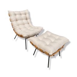 Poltrona Costela G2home + Puff Linho Bege Lâmina Madeira - 9