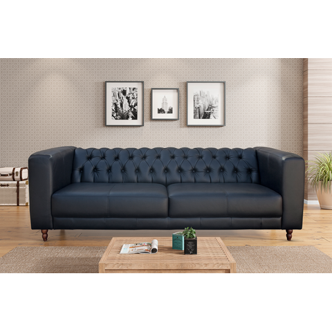 Sofá Decorativo Sala de Estar California 4 Lugares 240cm Couro Preto - Mozzelar