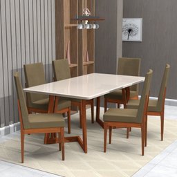 Conjunto Sala De Jantar 6 Lugares Com Mesa E Cadeira Em Veludo 160X90Cm A104  - 1