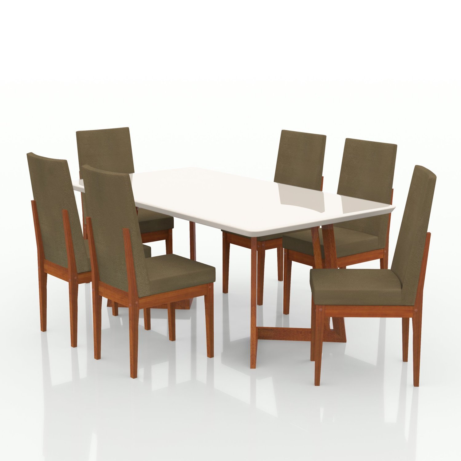 Conjunto Sala de Jantar 6 Lugares com Mesa e Cadeira em Veludo 160x90cm A104 Móveis Meneghetti - 2