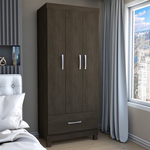 Guarda-roupa Solteiro Poseidon 3 Portas 1 Gaveta Ebano - Panorama Móveis