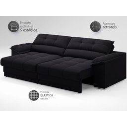 Sofá com Carregador Usb e Molas no Assento Retrátil Reclinável Mimo 2,00m Velosuede Preto - Netsofas - 4