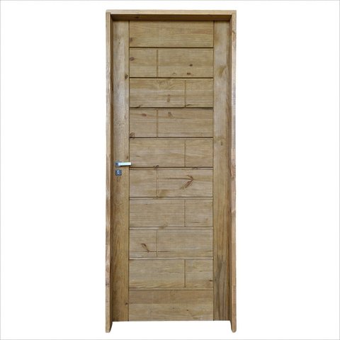 Kit Porta de Madeira Maciça Ekos 210x82cm Batente 14cm Abertura Esquerda Marrom Uniportas