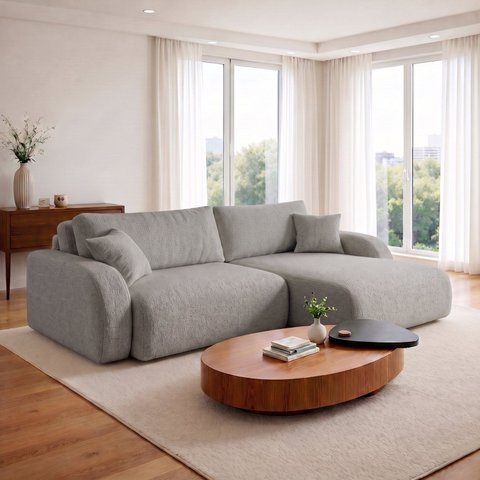 Sofá Cama Modular Orgânico Retrátil 3LUGARES 210cm Base Madeira Maciça Cancún