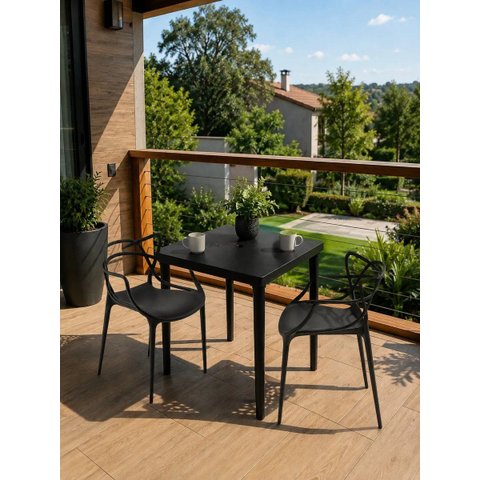 Mesa Quadrada 80x80 com 4 Cadeiras Allegra Preta em Polipropileno para Área Externa