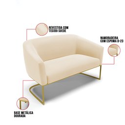 Sofá Namoradeira 2 Lugares Base Industrial Dourado Stella Suede D03 - D'rossi Drossi Bege - 4
