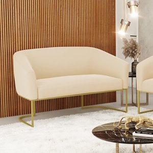 Sofá Namoradeira 2 Lugares Base Industrial Dourado Stella Suede D03 - D'rossi Drossi Bege