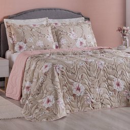 Cobre Leito Queen Colori Dupla Face 200 Fios Estampado 3 Peças - Jardim Bege To Decorando - 2