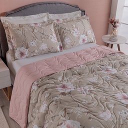 Cobre Leito Queen Colori Dupla Face 200 Fios Estampado 3 Peças - Jardim Bege To Decorando - 4