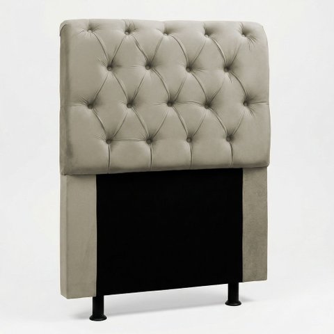 Cabeceira Cama Box Solteiro Sarah 90cm com Frame Suede Bege - Desk Design