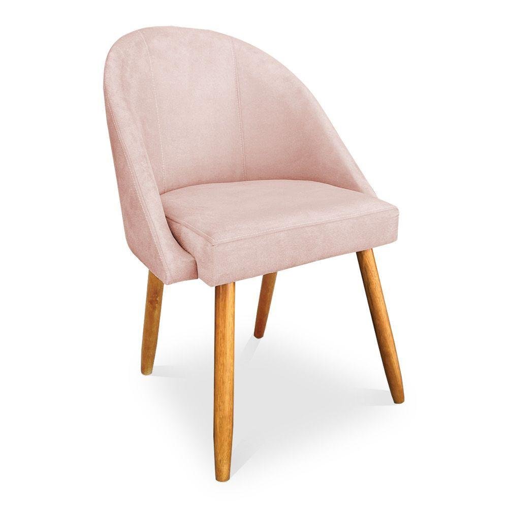 Cadeira de Jantar Bela Suede Rosa Bebê Pés Palito Castanho - 1