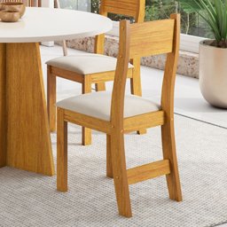 Conjunto Mesa Redonda 90x90 e 4 Cadeiras Mel/off White Slin Viero - 2
