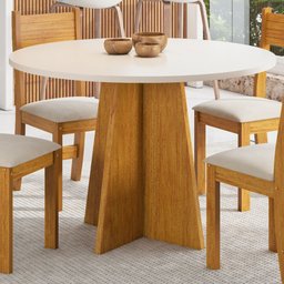 Conjunto Mesa Redonda 90x90 e 4 Cadeiras Mel/off White Slin Viero - 3
