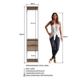 Módulo para Closet com Gavetas e Cabideiro 183x45x40cm  - 3