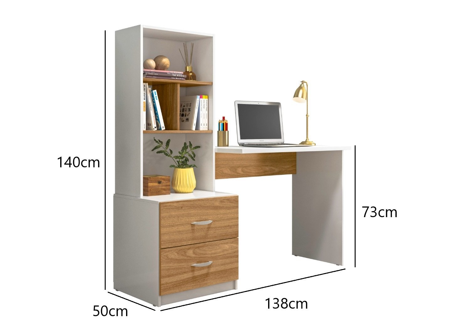 Escrivaninha Home Office com Prateleira Lateral Cor Branco Nature - 3