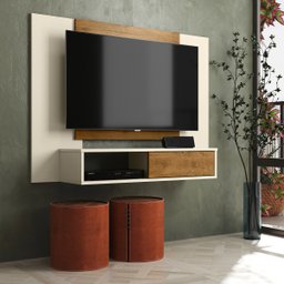 Painel para TV até 50 Polegadas Stella com Nicho - beemóveis - Offwhite/Freijó - 2