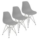 Ver imagem 1 de Kit 3 Cadeiras Charles Eames Eiffel Base Metal Cromado Cinza