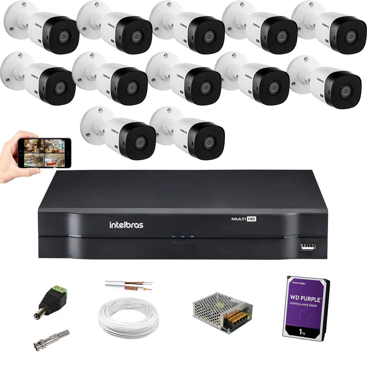 Kit Intelbras CfTV 12 Cam 1220B Full HD DVR Mhdx 1116 HD 1Tb