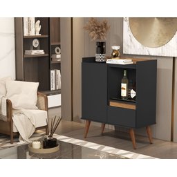 Aparador Buffet Retro 2 Portas Status Preto Com Freijo - 2