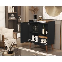 Aparador Buffet Retro 2 Portas Status Preto Com Freijo - 3