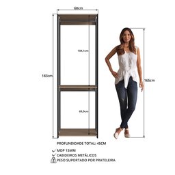 Módulo para Closet com Cabideiro e Prateleira 183x45x57cm  - 4