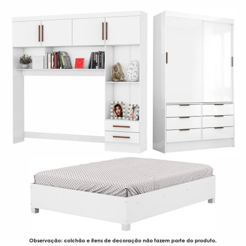 Guarda Roupa Casal Modulado Sevilha 4 e 2 Portas 8 Gavetas com Cama Casal Carioca Móveis