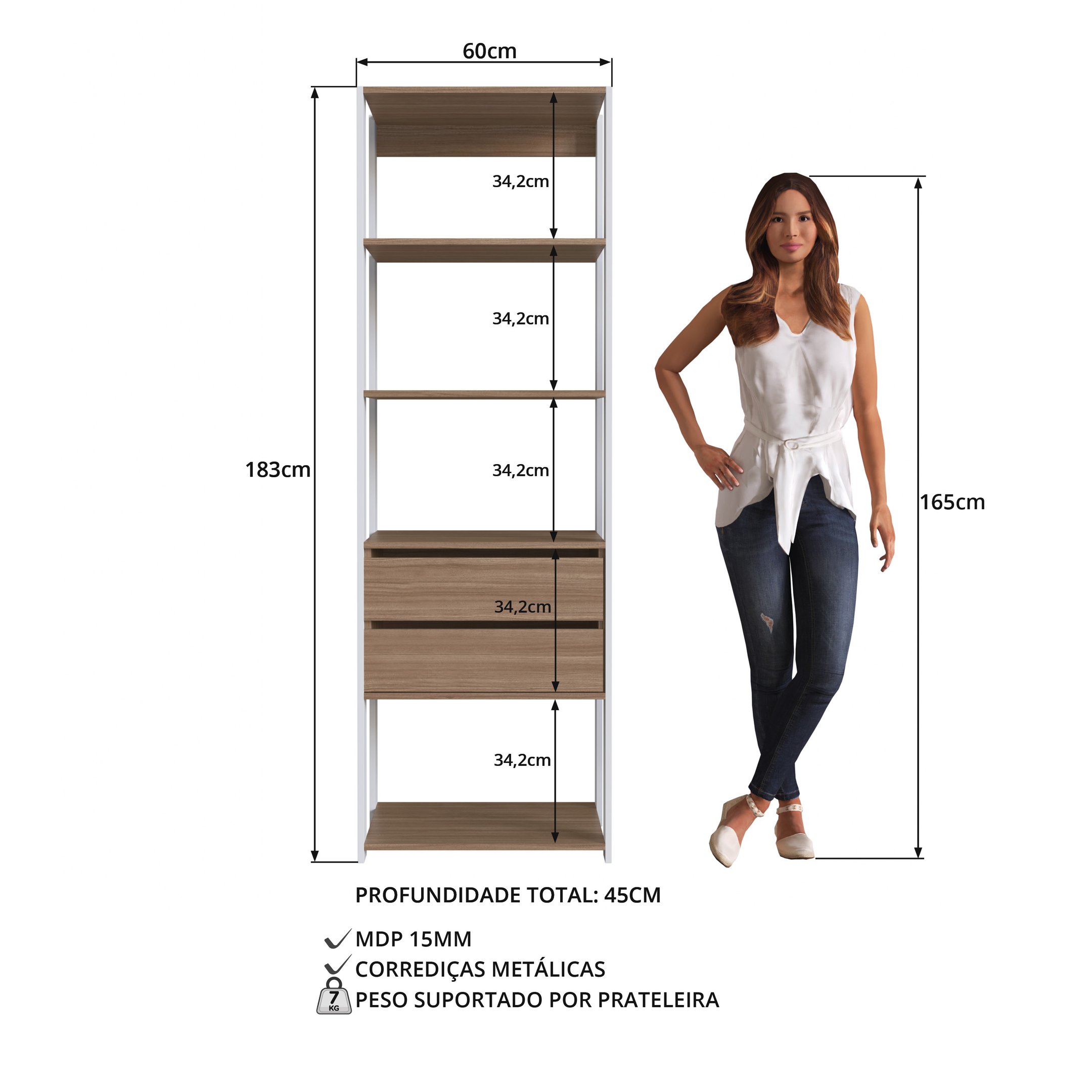 Módulo para Closet com Prateleiras e Gavetas 183x45x60cm Montana  - 4