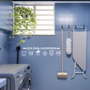 Adesivo de Parede Guia para Lavanderia com Instruções Decoração Máquina