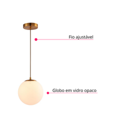Lustre Pendente Orby Dourado Vidro Bola Opaca Leitosa Moderno Luxo Sala Cabeceira Escritório Inl99 - 3