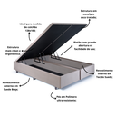 Ver imagem 4 de Cama Box Baú Casal Bipartido 138x188x42cm Suede com Pistão a Gás