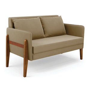 Namoradeira 2 Lugares Lana Suede Base de Madeira - D'Rossi DRossi Marrom Rato