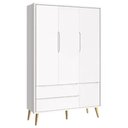 Ver imagem 4 de Guarda Roupa 3 Portas e Cômoda 3 Gav Theo Branco Fosco Pés Madeira Natural - Reller Móveis Branco