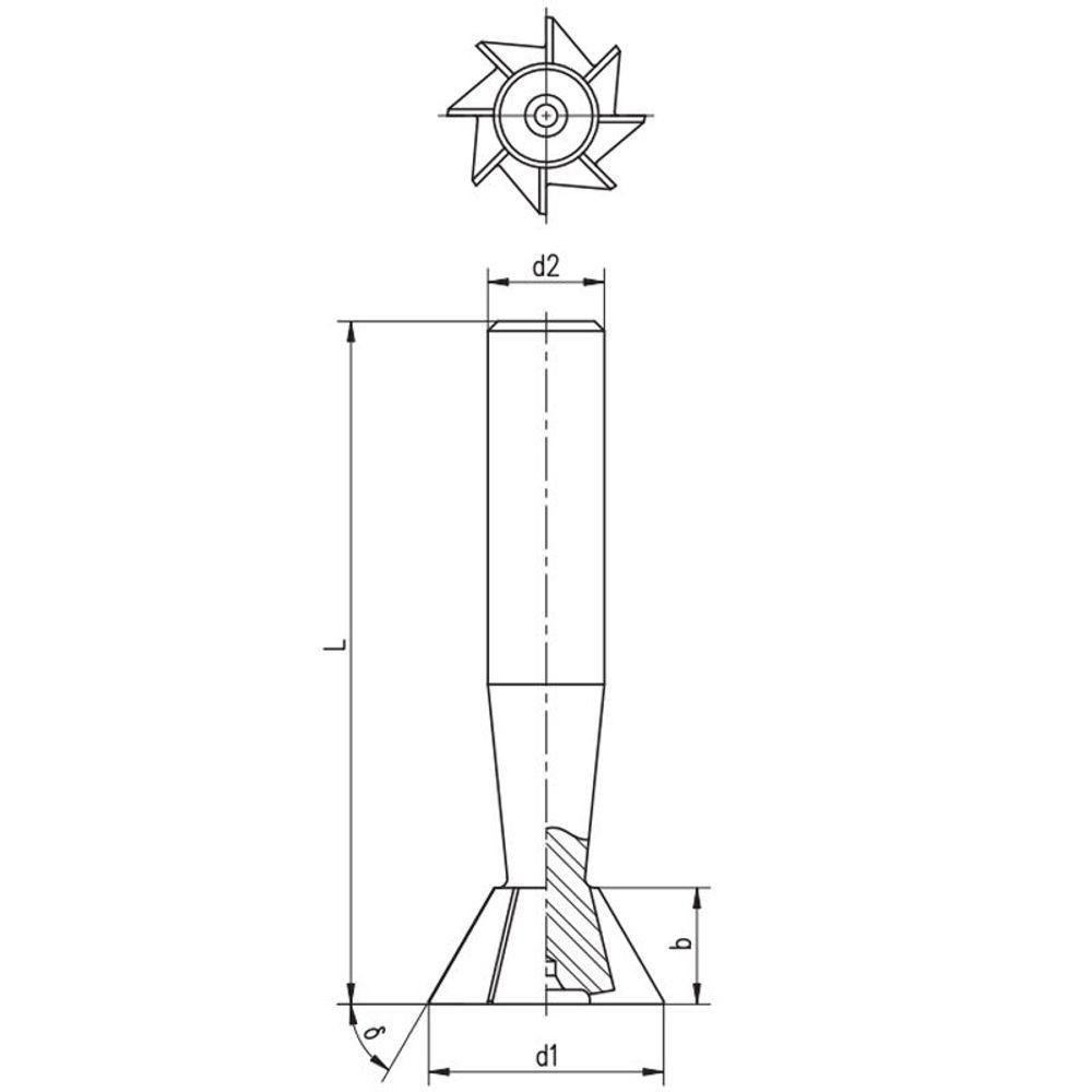 Fresa Angular para Rasgo Rabo de Andorinha - Med. 25,0mm X 45° - Corte À Direita, Dentes Retos, - 2