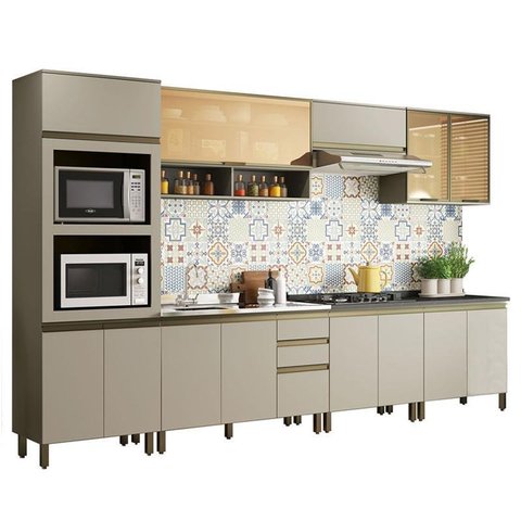 Cozinha Completa 7 Peças Connect Duna/cristal com Aéreo Vidro e Torre Quente 2 Fornos - Móveis